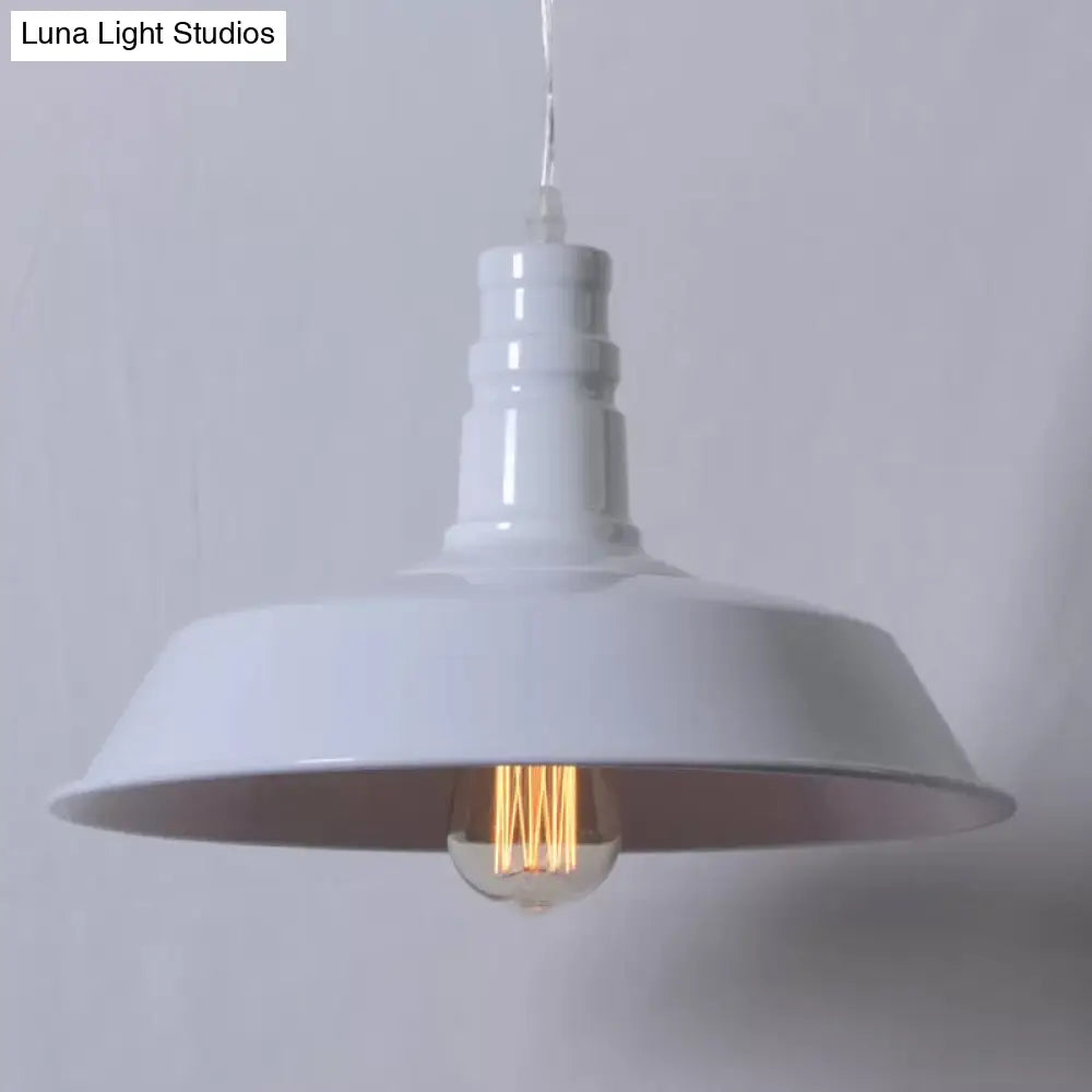 Industrial Barn Shade Pendant Lamp With Rolled-Trim Head - Red/Yellow/White Finish