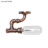 Industrial Bathroom Semi Flush Ceiling Light Fixture With Clear Glass Oval Shade In Weathered