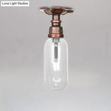 Industrial Bathroom Semi Flush Ceiling Light Fixture With Clear Glass Oval Shade In Weathered