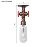Industrial Bathroom Semi Flush Ceiling Light Fixture With Clear Glass Oval Shade In Weathered