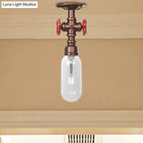 Industrial Bathroom Semi Flush Ceiling Light Fixture With Clear Glass Oval Shade In Weathered