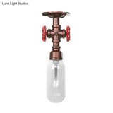 Industrial Bathroom Semi Flush Ceiling Light Fixture With Clear Glass Oval Shade In Weathered