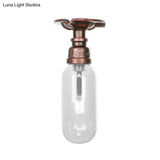 Industrial Bathroom Semi Flush Ceiling Light Fixture With Clear Glass Oval Shade In Weathered