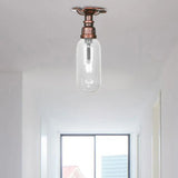 Industrial Bathroom Semi Flush Ceiling Light Fixture With Clear Glass Oval Shade In Weathered