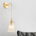 Industrial Bedroom Sconce With Clear Textured Glass Cone Shade - Wall Light Fixture
