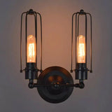 Industrial Bedroom Wall Lamp With 1/2-Head Rotatable Design Tube Metal Cage Black Finish 2 /
