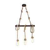 Industrial Beige Metal Island Pendant Light For Dining Room With Rope Accent - 3/5 Heads Open Bulb