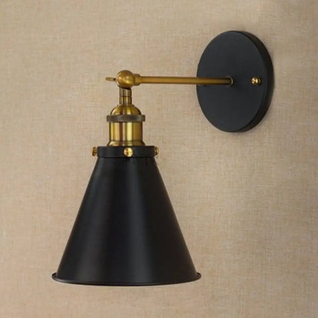 Industrial Black/Brass Sconce With Metal Conic Shade - Stylish Wall Lighting For Living Room Black