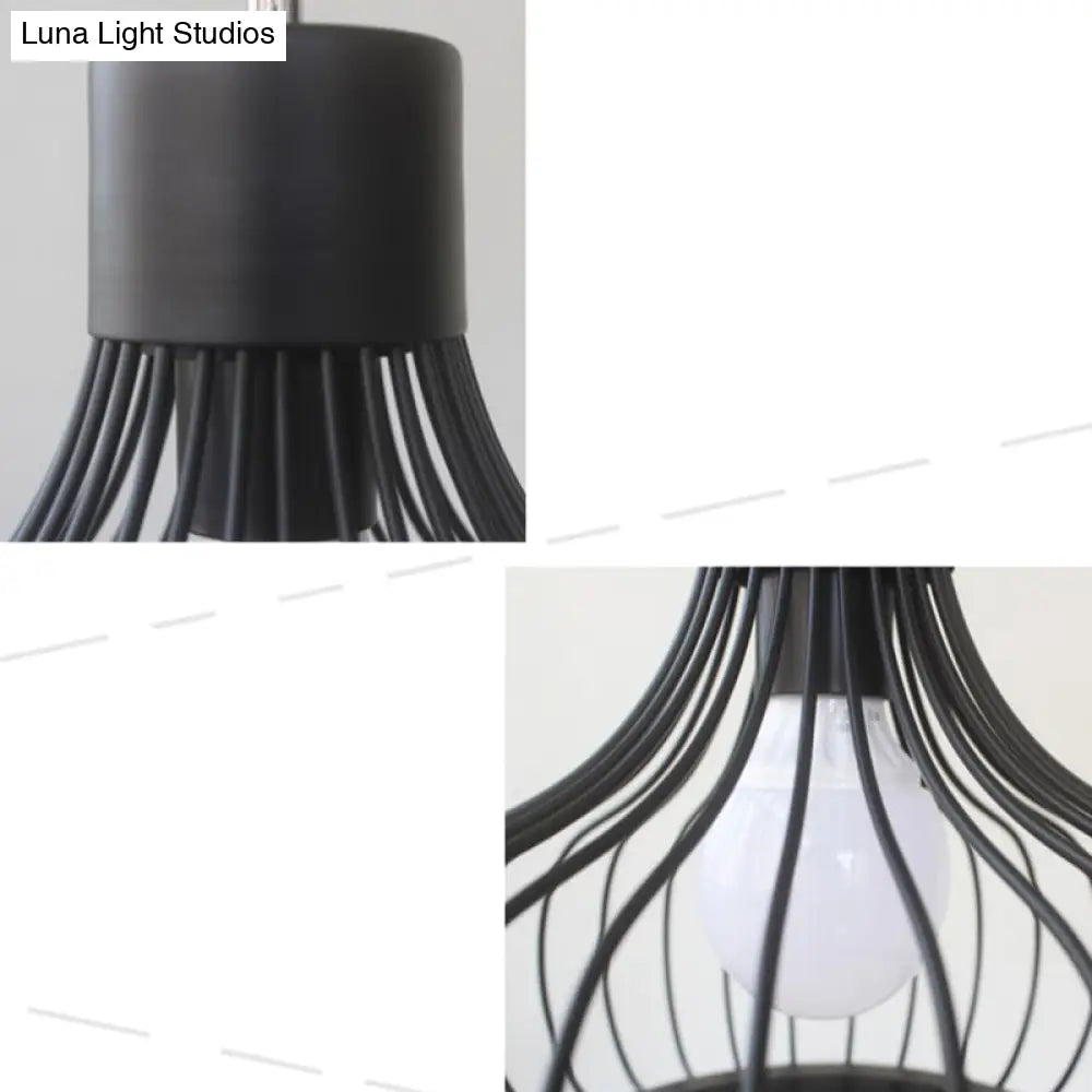 Industrial Black Cage Metal Pendant Light For Living Room Ceiling - Stylish Lighting Solution
