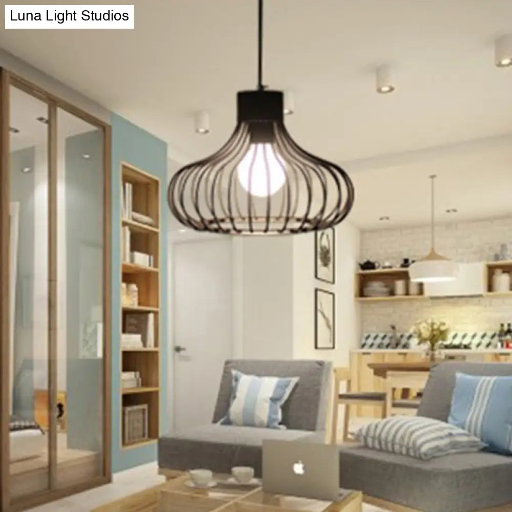 Industrial Black Cage Metal Pendant Light For Living Room Ceiling - Stylish Lighting Solution