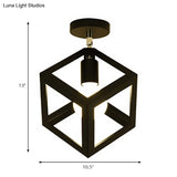 Industrial Black Cage Pendant Light For Corridor Ceiling - Semi Flush Globe/Oval Shape With Iron