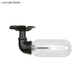 Industrial Black Ceiling Mounted Fixture - Oval Clear Glass Shade Semi Flush Mount With Pipe Design