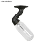 Industrial Black Ceiling Mounted Fixture - Oval Clear Glass Shade Semi Flush Mount With Pipe Design