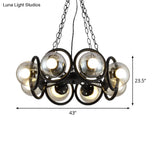 Industrial Black Chandelier Light With Clear Glass Globes And Round Cage - 6/8 Bulbs Pendant Fixture