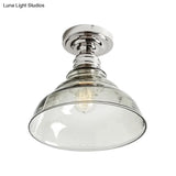 Industrial Black/Chrome Ceiling Mount - 1 Light Semi Flush With Bowl Shade For Living Room