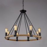 Industrial Black Circle Iron Ceiling Light With Hemp Rope - Ideal For Restaurants 8 / A