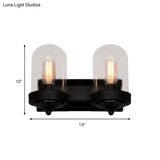 Industrial Black Clear Glass Capsule Wall Light Fixture For Porch - 1/2 Bulb Mount