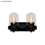 Industrial Black Clear Glass Capsule Wall Light Fixture For Porch - 1/2 Bulb Mount
