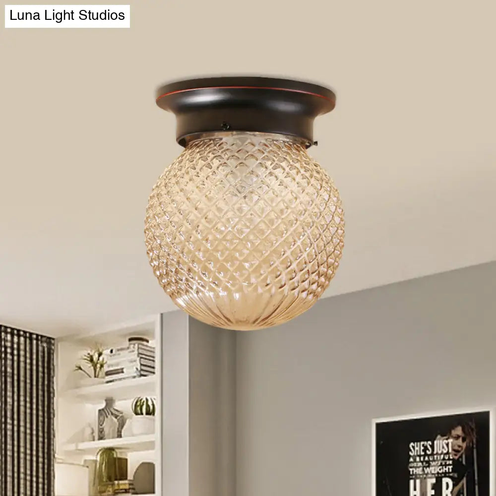Industrial Black/Clear Glass Flush Mount Lighting Fixture 6’/6.5’ Wide