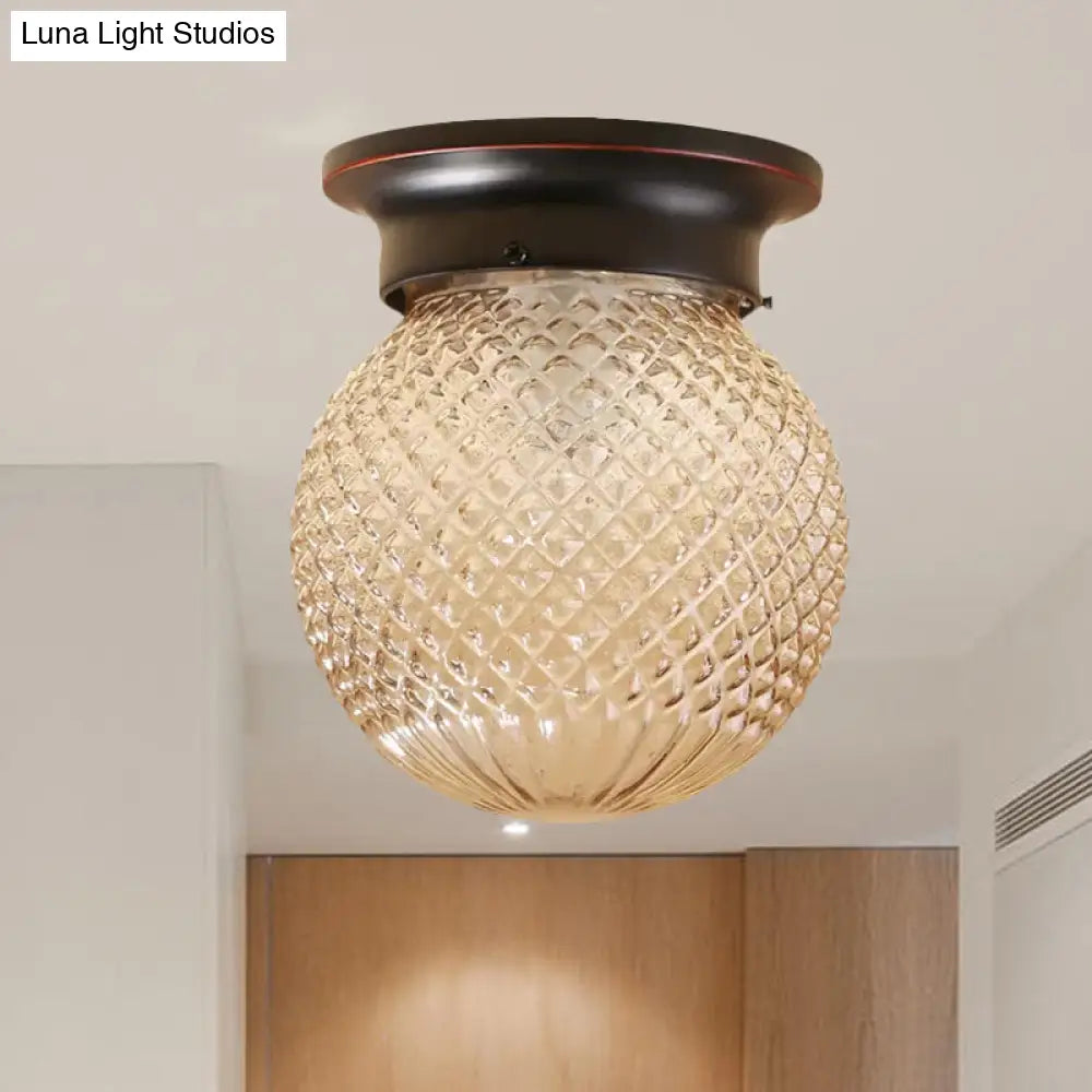Industrial Black/Clear Glass Flush Mount Lighting Fixture 6’/6.5’ Wide