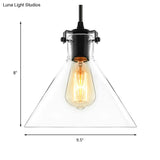 Industrial Black Cone Pendant Lighting - Clear Glass Hanging Light Fixture For Living Room