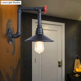 Industrial Black Cone Wall Sconce With Pipe Design And Iron Finish