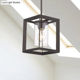 Industrial Black Cylinder Glass Pendant Light - Clear Living Room Ceiling Fixture