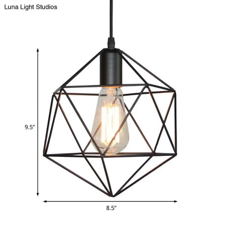 Industrial Black/Gold Geometric Cage Pendant Light - Metal Hanging Lamp For Kitchen Island