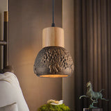 Industrial Black/Grey/Brown Head Cement Ceiling Light With Wood Dome And Butterfly Pattern- Bedroom