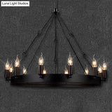 Industrial Black Iron Circle Chandelier With 12/18 Lights Bare Bulb Design - Hanging Lamp Kit