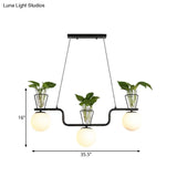 Industrial Black Pendant Lamp With Opal Glass Globe And Clear Pot 3-Bulb Island Light Fixture