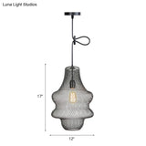 Industrial Black Mesh Cage Pendant Light - Modern Metal Hanging Lamp For Dining Room