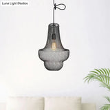 Industrial Black Mesh Cage Pendant Light - Modern Metal Hanging Lamp For Dining Room