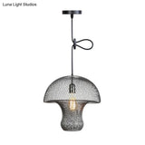 Industrial Black Mesh Cage Pendant Light - Modern Metal Hanging Lamp For Dining Room