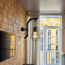 Industrial Black Metal Cage Sconce Light - 1-Light Wall Fixture For Bedroom