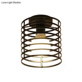 Industrial Black Metal Ceiling Light With Cylinder/Teardrop Shade - 1 Corridor Semi Flush Fixture