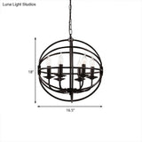 Industrial Black Metal Chandelier - 6-Light Candle Pendant With Globe Design For Dining Room