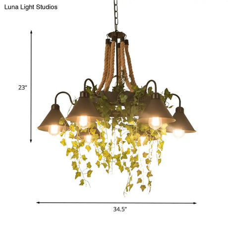 Industrial Black Metal Chandelier With Led Tapered Plant Suspension - 6/8 Heads Perfect For