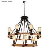 Industrial Black Metal Chandelier With Rope Suspension For Dining Room Table