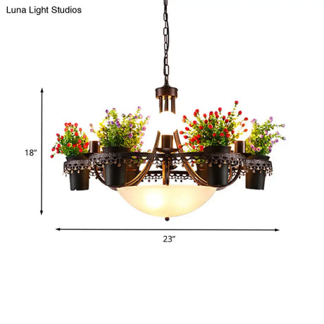 Industrial Black Metal Led Flower Pendant Light - 9 Lights Chandelier For Restaurant