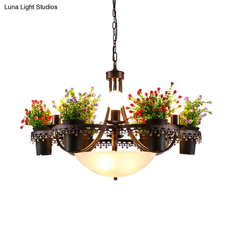 Industrial Black Metal Led Flower Pendant Light - 9 Lights Chandelier For Restaurant
