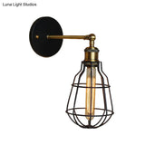 Industrial Black Metal Mini Wall Light Fixture For Bedroom - Cylinder/Teardrop Caged Mount Lighting
