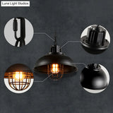 Industrial Black Metal Pendant Light Fixture For Dining Room Ceiling - Wire Cage Hanging Luminaire