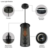 Industrial Black Metal Pendant Light With Mesh Screen - Living Room Hanging Lamp