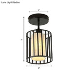 Industrial Black Metal Semi Flush Light With Fabric Shade - Perfect For Hallways And Corridors