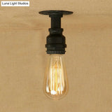 Industrial Black Metallic Mini Semi Flush Light With Bare Bulb For Corridor - 1 Piping