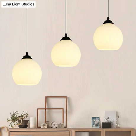 Industrial Black Opal Glass Pendant Lighting With 3-Light Spherical Cluster - Stylish Hanging Lamp