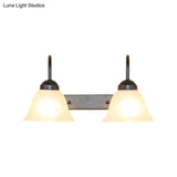 Industrial Black Opal Glass Wall Lamp For Bedroom - 2-Light Bell Shade Sconce Light Fixture