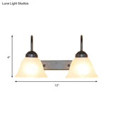 Industrial Black Opal Glass Wall Lamp For Bedroom - 2-Light Bell Shade Sconce Light Fixture