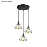 Industrial Black Pendant Light With Diamond Cage Shade - Hanging Ceiling Lamp For Dining Room 3